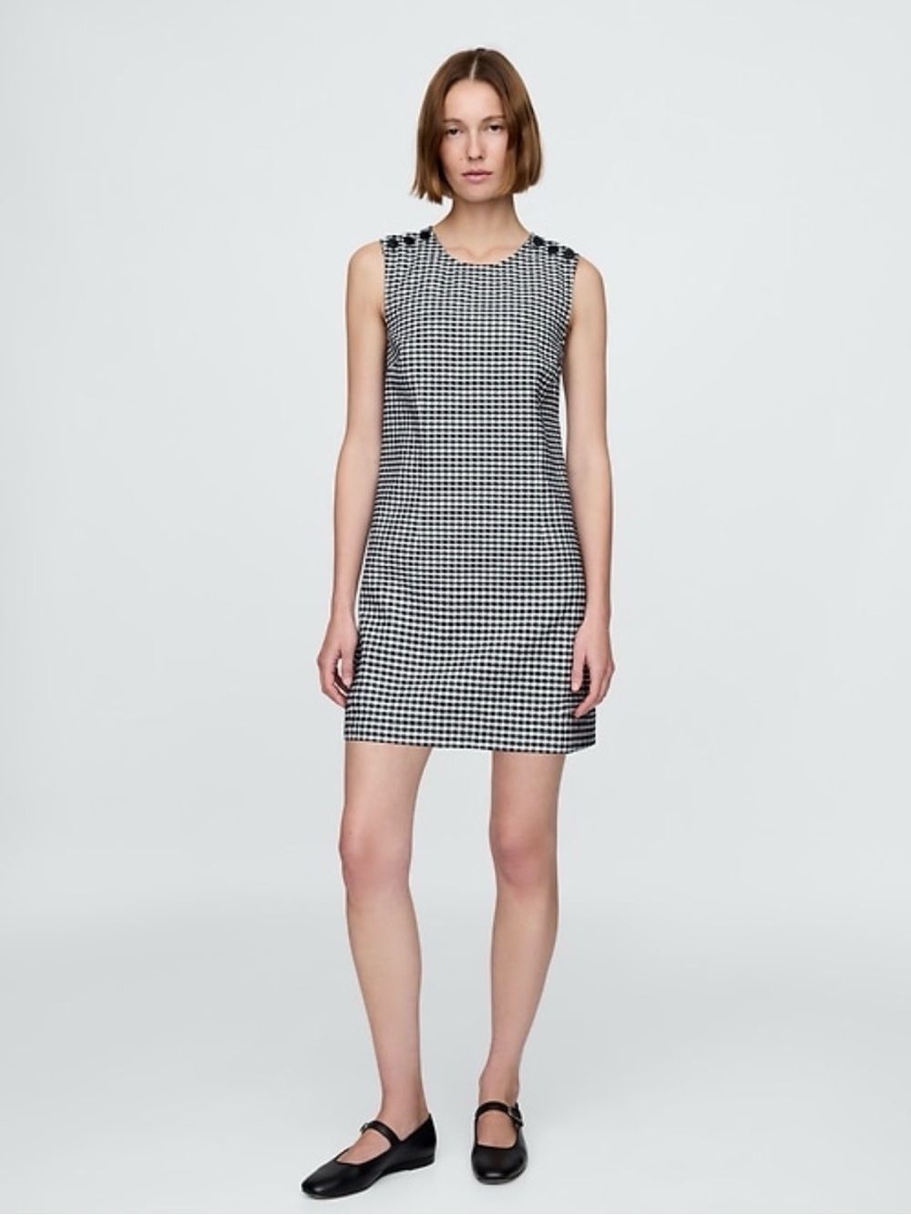 Gap X Doen.Sleeveless Black and White Gingham Shift Dress